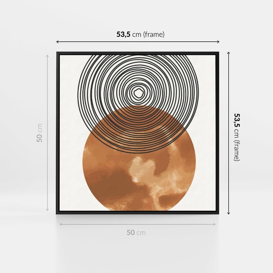 Obraz w ramie 50x50 - Taniec Okręgów - boho obraz, geometria - rama czarna