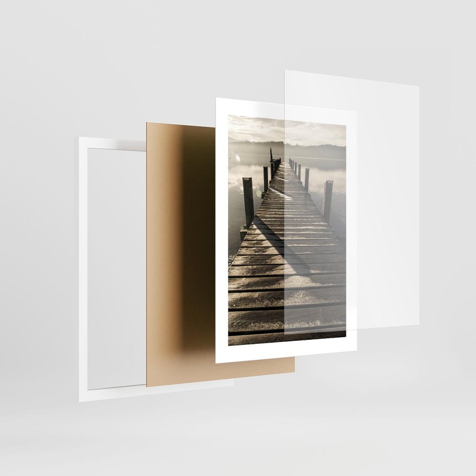 Plakat w ramie 30x40 - Pomost nad jeziorem - pomost, jezioro - rama biała