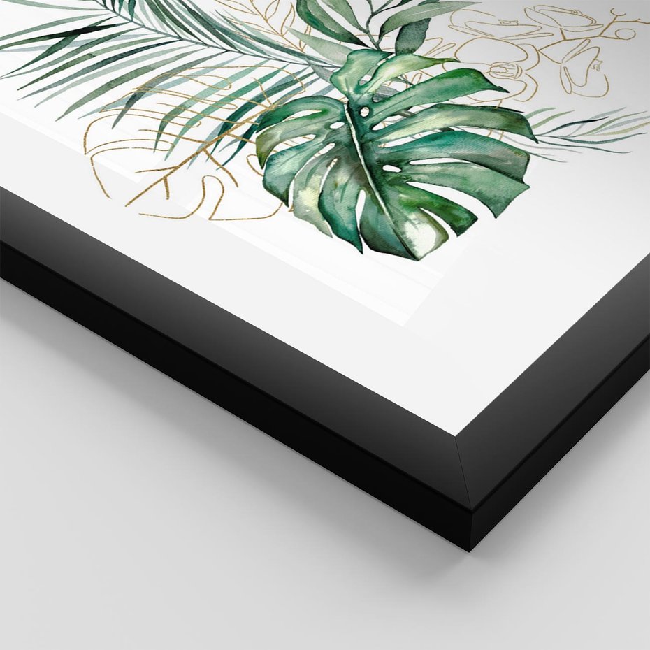 Plakat w ramie 40x50 - Luksus w Detalu - złote, liście - rama czarna