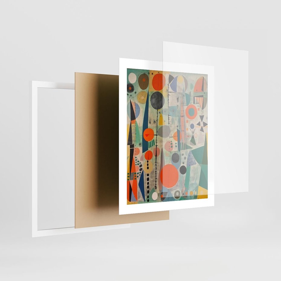 Plakat w ramie 40x50 - Wewnętrzne Zagadki Kształtów - abstrakcyjny obraz, sztuka abstrakcji - rama biała