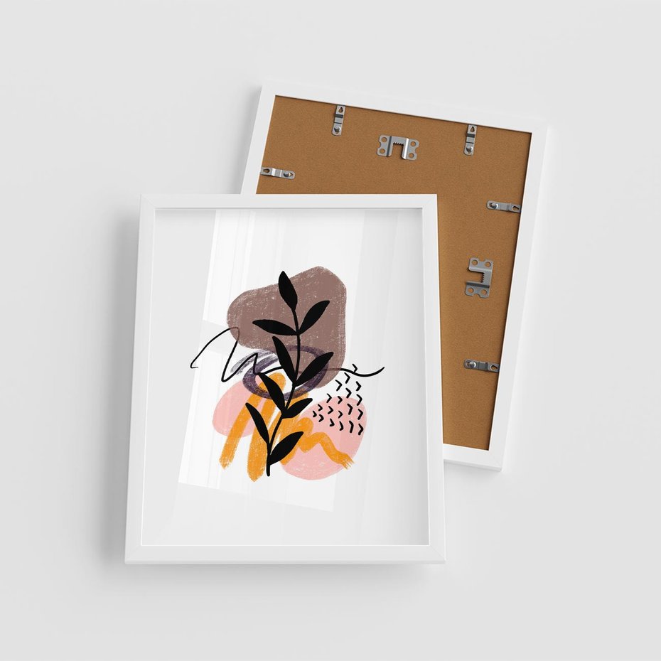 Plakat w ramie 40x50 - Echa Kształtującej się Wyobraźni - abstrakcyjna sztuka, liść gałązka - rama biała