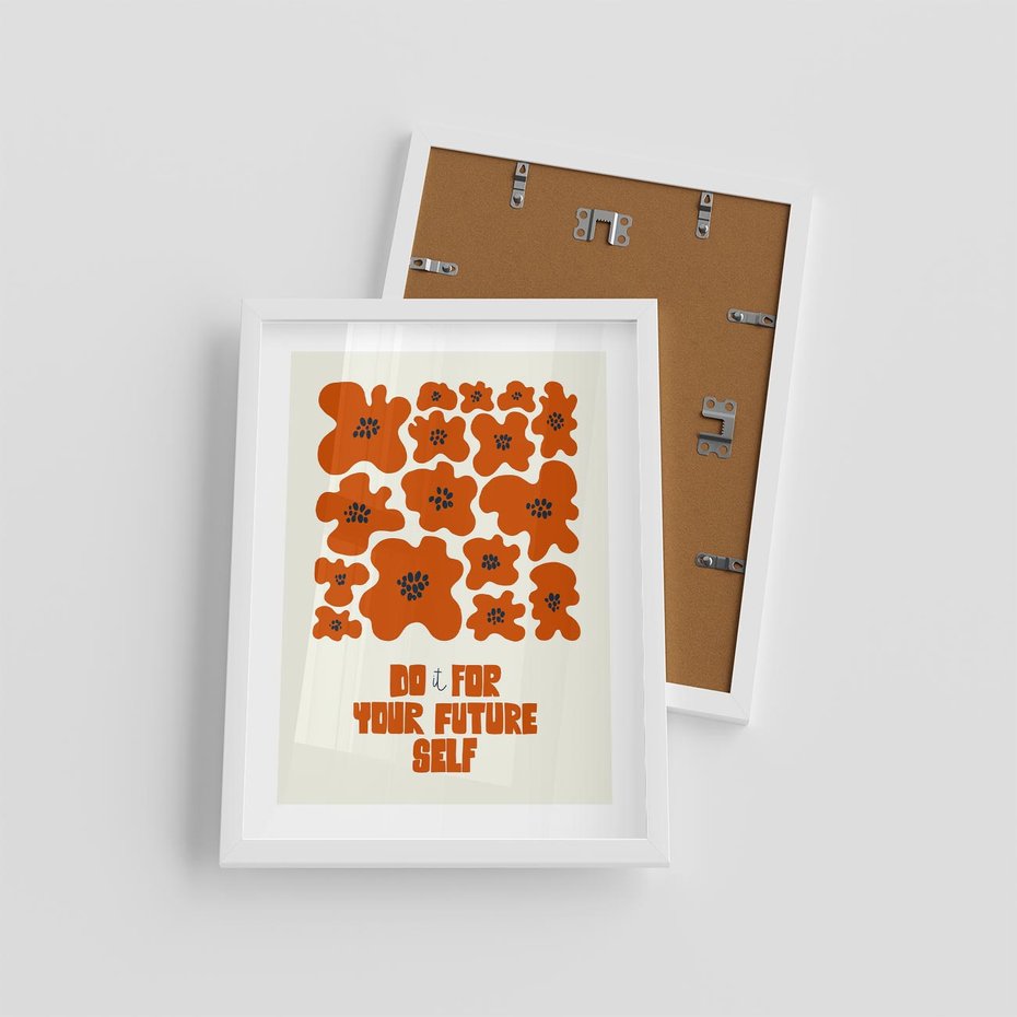 Plakat w ramie 30x40 - Taniec Kolorowych Promieni - self care, kompozycja kwiaty - rama biała