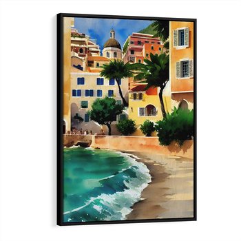 Obraz w ramie 50x70 - Zamieszkajmy Tu - akwarela, śródziemnomorski klimat - rama czarna