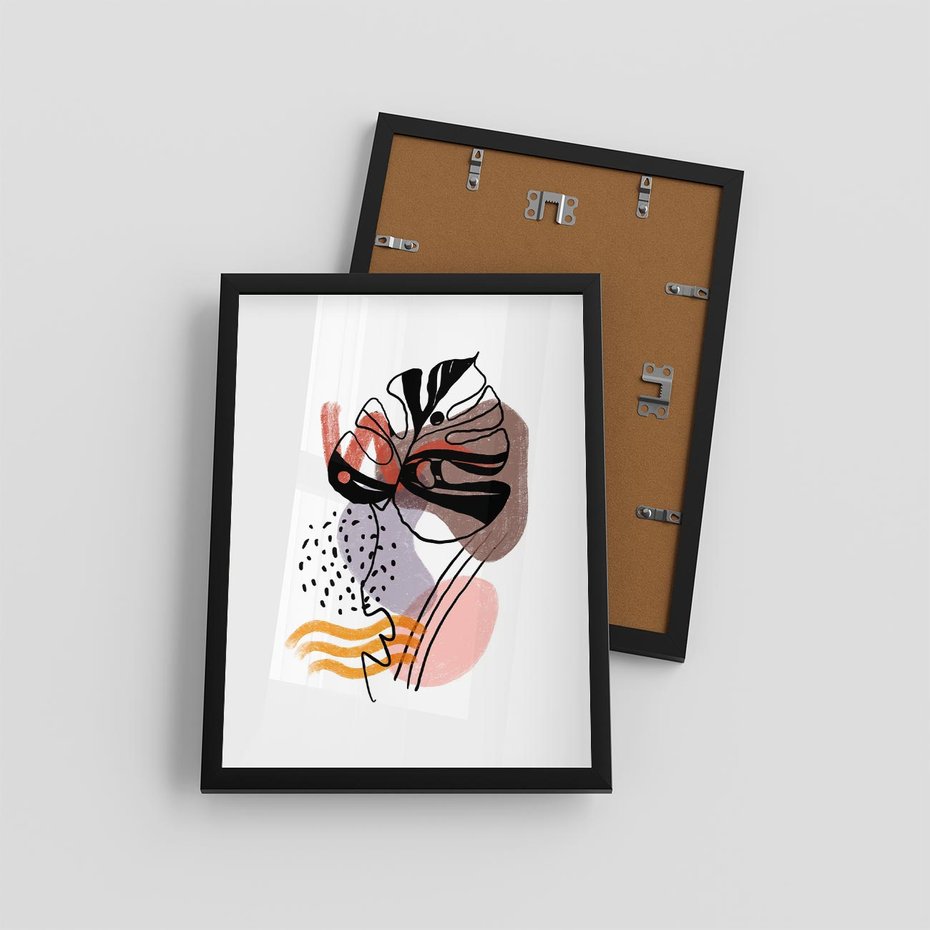 Plakat w ramie 30x40 - Wibracje Abstrakcyjnych Form - abstrakcyjna sztuka, liść monstery - rama czarna