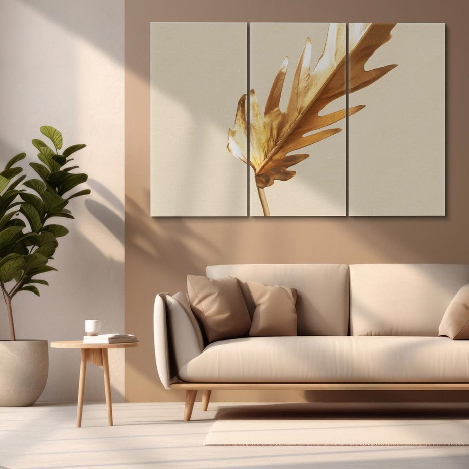 Obraz na płótnie 120x80 - Piękno w Detalu - złoty, liść