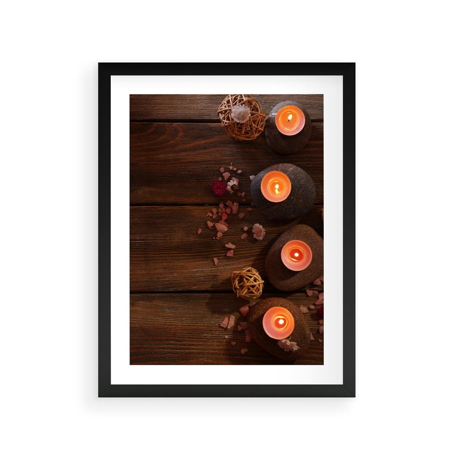 Plakat w ramie 30x40 - Relaksujące spa z pochodniami - spa, świece - rama czarna