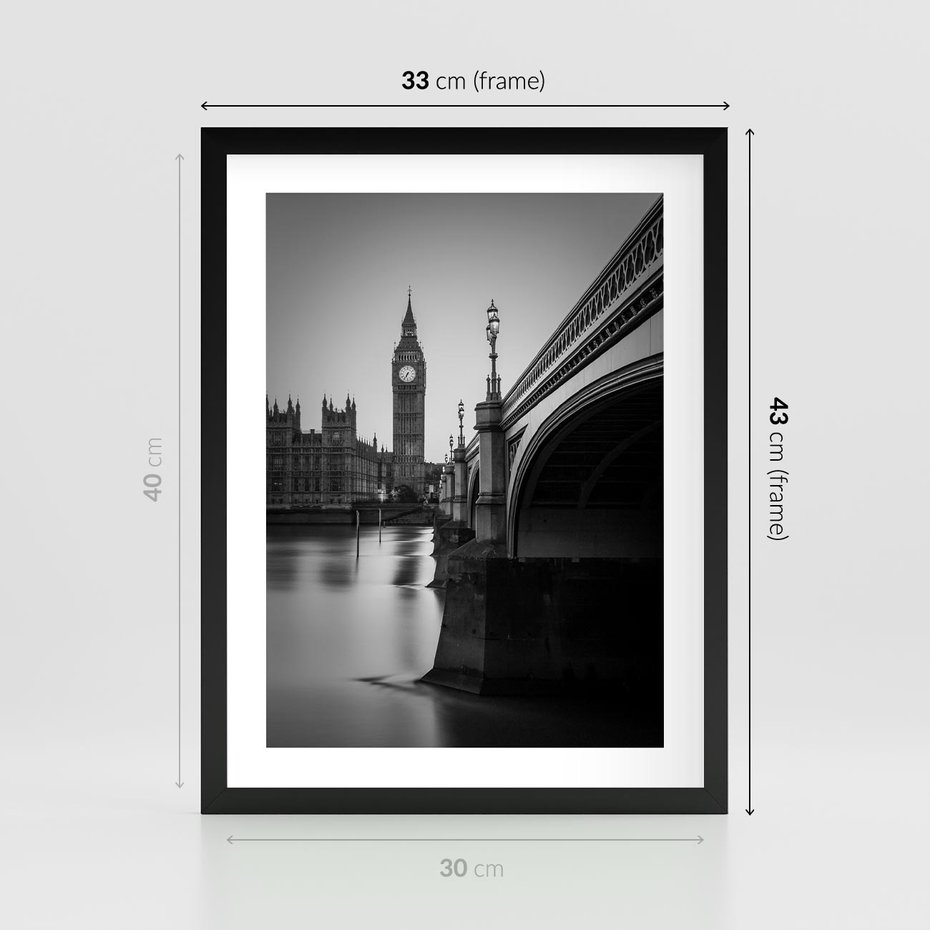 Plakat w ramie 30x40 - Majestatyczny Big Ben w Londynie - Londyn, most - rama czarna