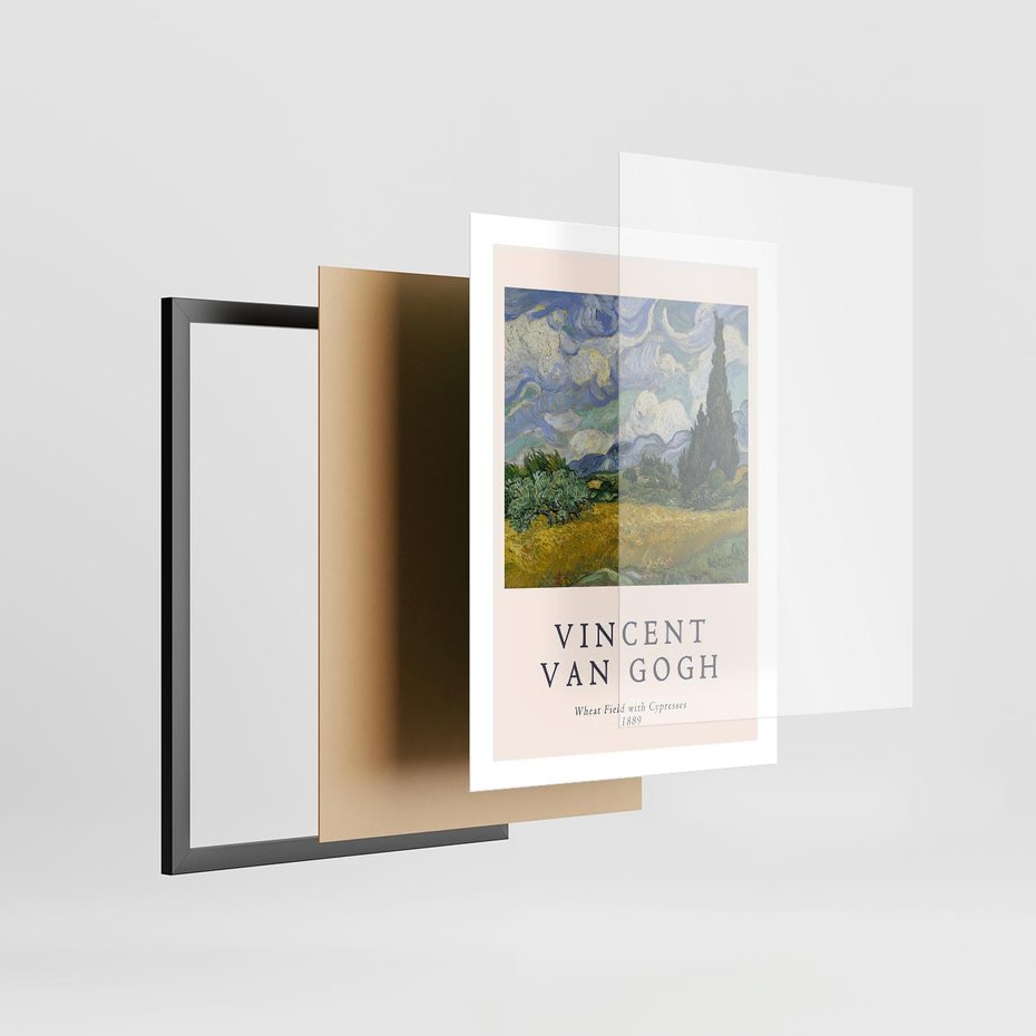 Plakat w ramie 50x70 - Pole z Cyprysami - reprodukcja obrazu, van gogh - rama czarna