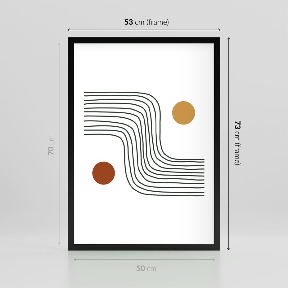 Plakat w ramie 50x70 - Kontury Harmonii - nieregularne linie, koła - rama czarna