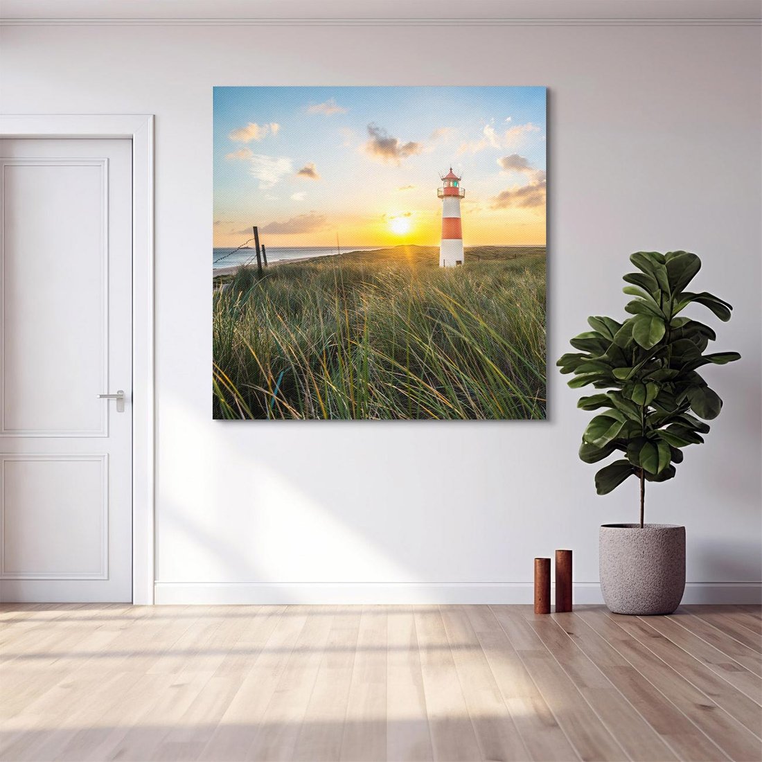 Obraz na płótnie 70x70 - Magia latarni przy zachodzie - latarnia, zachód