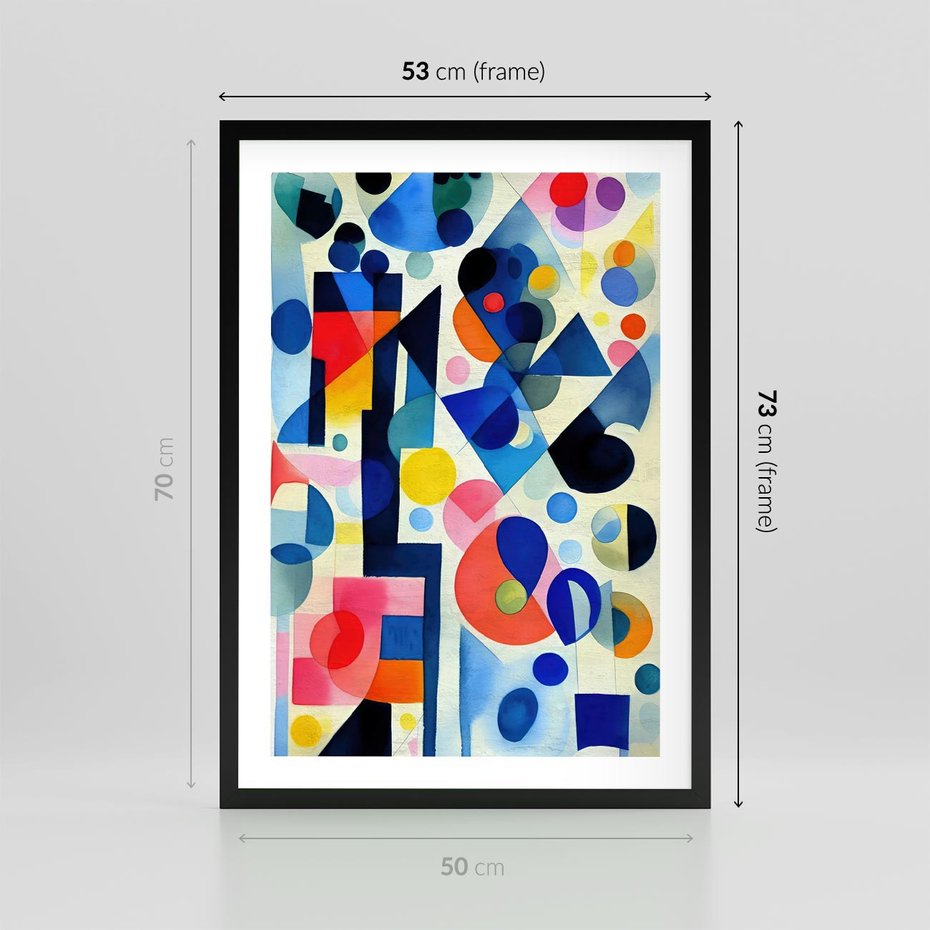 Plakat w ramie 50x70 - Księga Akwarelowych Przeniknięć - abstrakcyjny obraz, różne kolorowe kształty - rama czarna
