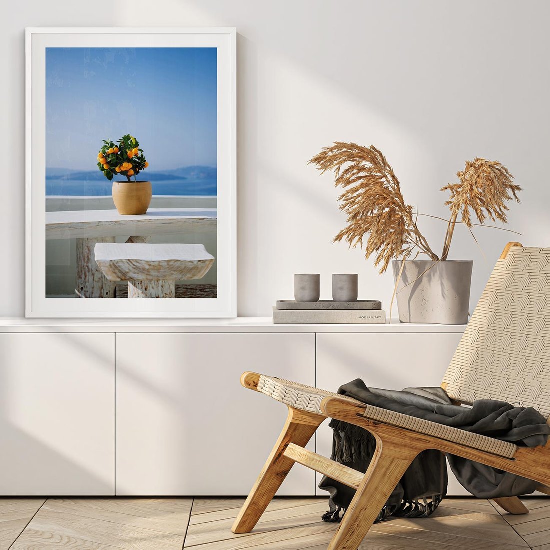 Plakat w ramie 50x70 - Uroki Santorini - Santorini, Grecja - rama biała