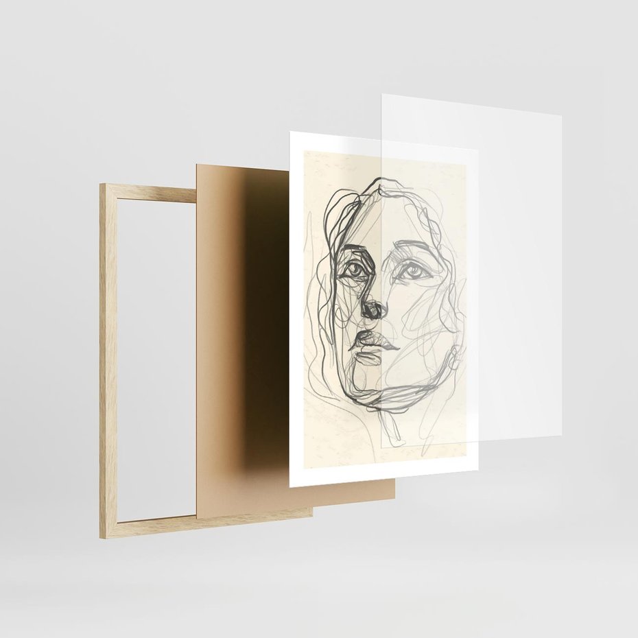 Plakat w ramie 50x70 - Konturem Uchwycone - plakat, minimalistyczny szkic - rama drewno