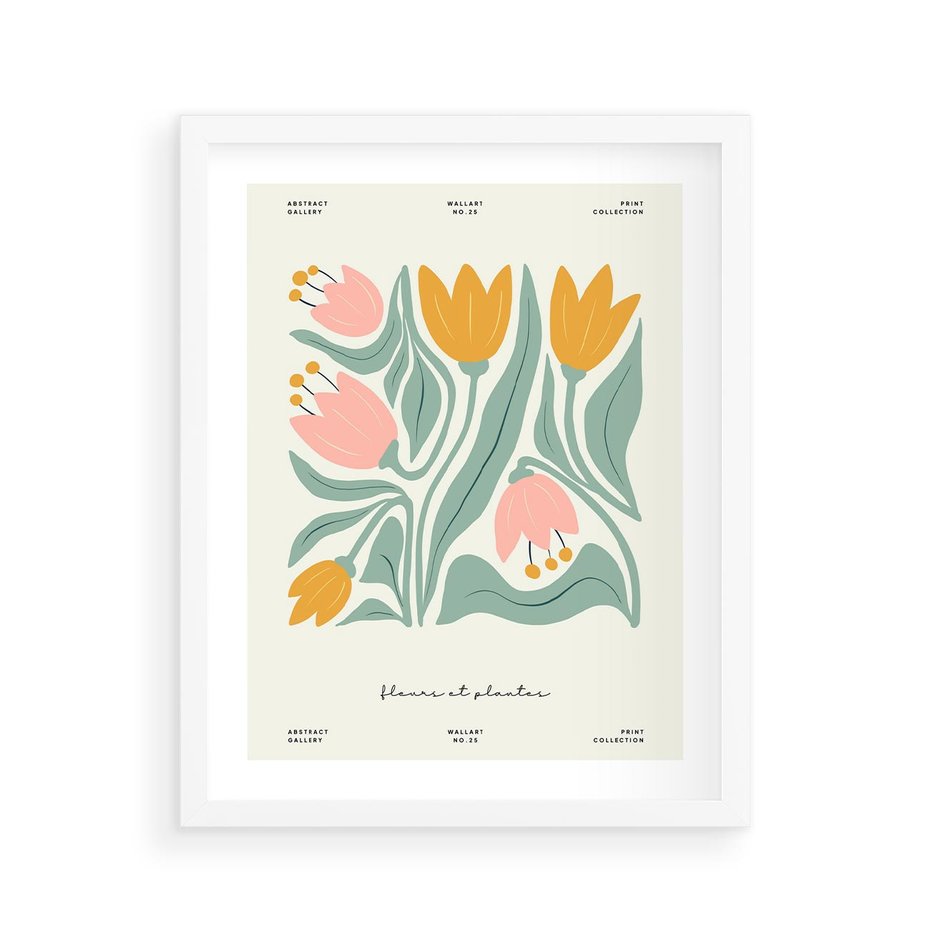 Plakat w ramie 40x50 - Tajemnicza Aura - kwiaty, nowoczesna abstrakcja - rama biała