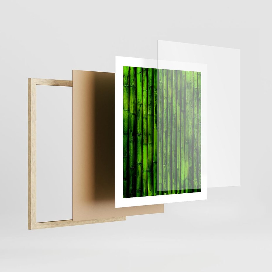 Plakat w ramie 40x50 - Bambusowy urok zielonej harmonii - bambus, zieleń - rama drewno