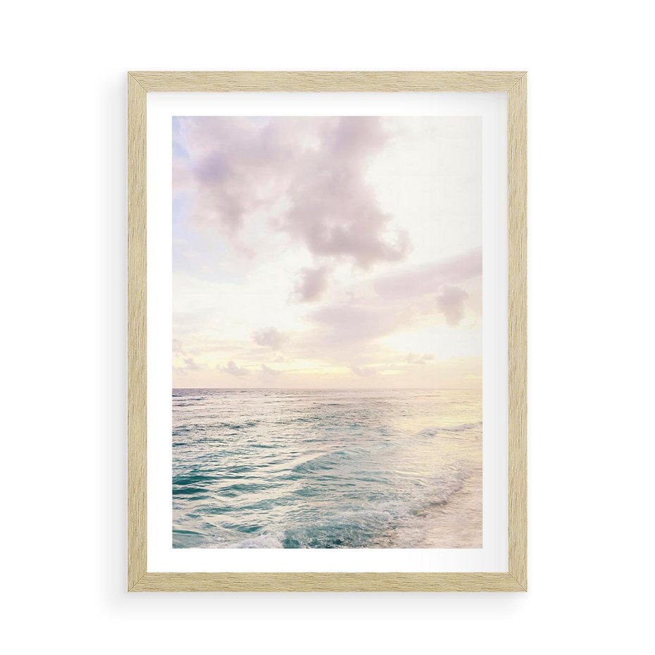 Plakat w ramie 50x70 - Pastelowa Plaża - plaża, pastelowe kolory - rama drewno