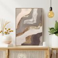 Obraz w ramie 80x120 - Płynne Fale - abstrakcja, neutralne kolory - rama drewno