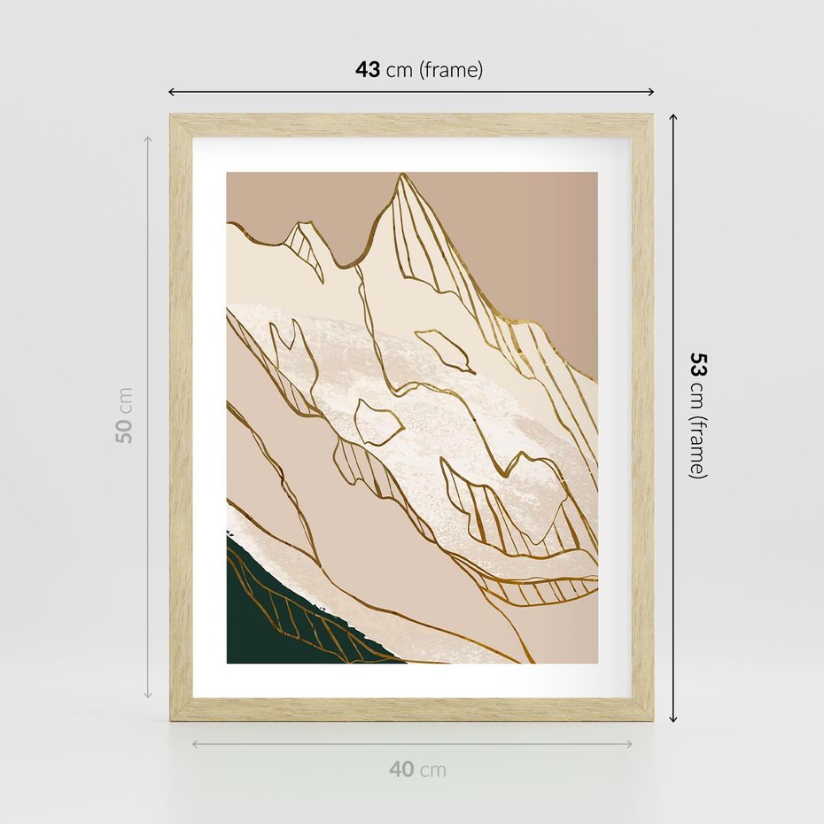 Plakat w ramie 40x50 - Góry w Złocie i Minimalizmie - grafika, złote góry - rama drewno