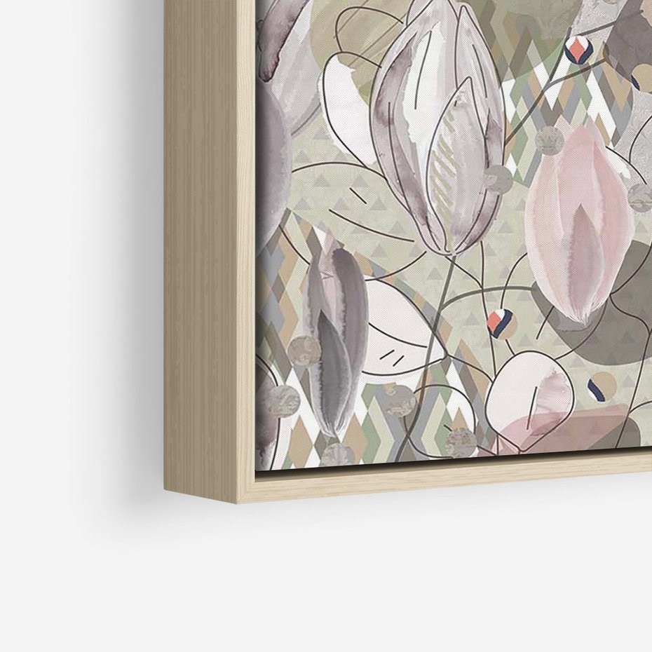 Obraz w ramie 50x70 - Pejzaże zatajonej duszy - połączenie tekstur, roślinne motywy - rama drewno