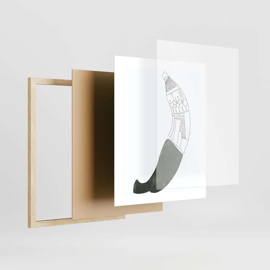 Plakat w ramie 40x50 - Rozkwitające Barwy Akwareli - minimalistyczny plakat, banan - rama drewno