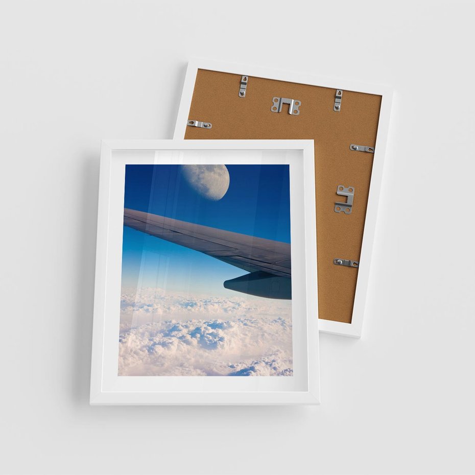 Plakat w ramie 40x50 - Samolot ku Księżycowi - samolot, ksieżyc - rama biała