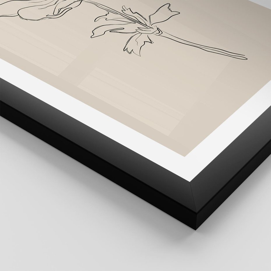 Plakat w ramie 30x40 - Przenikający Dialog - szkic kwiatu, mnimalistyczny szkic - rama czarna