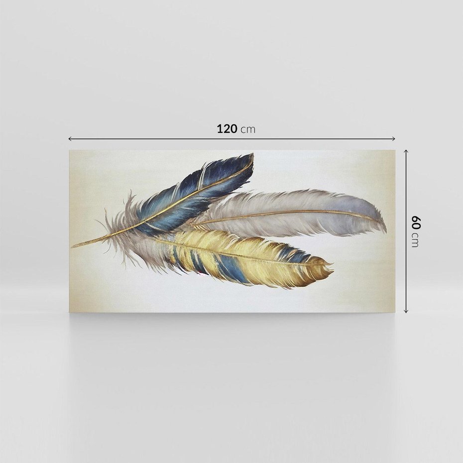 Obraz na płótnie 120x60 - Granatowo-Złote Pióra - sztuka, granatowe i złote pióra