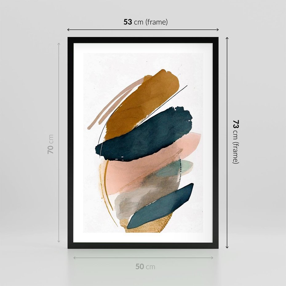 Plakat w ramie 50x70 - Migocące Impresje Przestrzeni - abstrakcyjny obraz, kolory ciepłe - rama czarna