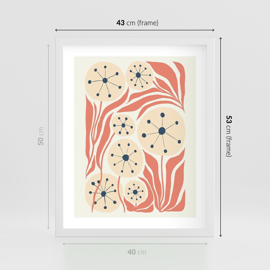 Plakat w ramie 40x50 - Impresje Harmonii - abstrakcyjne kwiaty, rośliny - rama biała