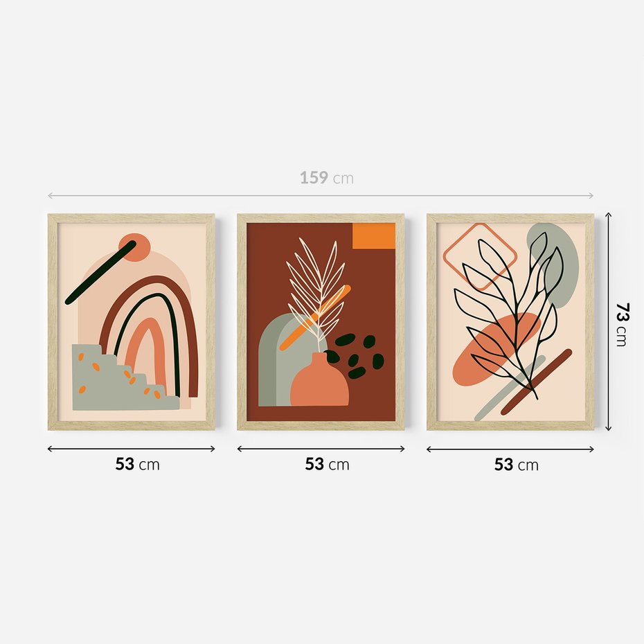 Zestaw obrazy w ramie 50x70 galeria - Boho, plakaty, do, salonu, sypialni - rama drewno