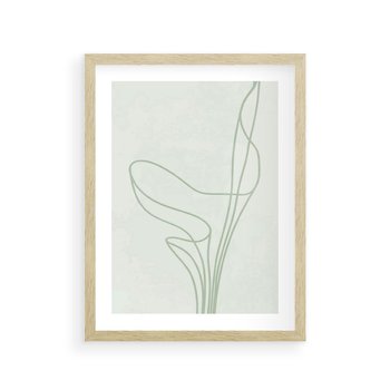 Plakat w ramie 30x40 - Zielona Równowaga Linii - abstrakcyjne delikatne zielone linie, nowoczesny plakat - rama drewno