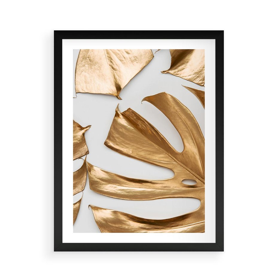 Plakat w ramie 50x70 - Siła Natury - złote, liście - rama czarna