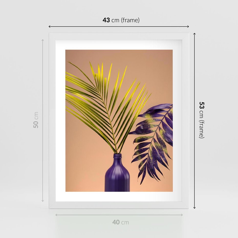 Plakat w ramie 40x50 - Delikatne Piękno - palma, pastele - rama biała