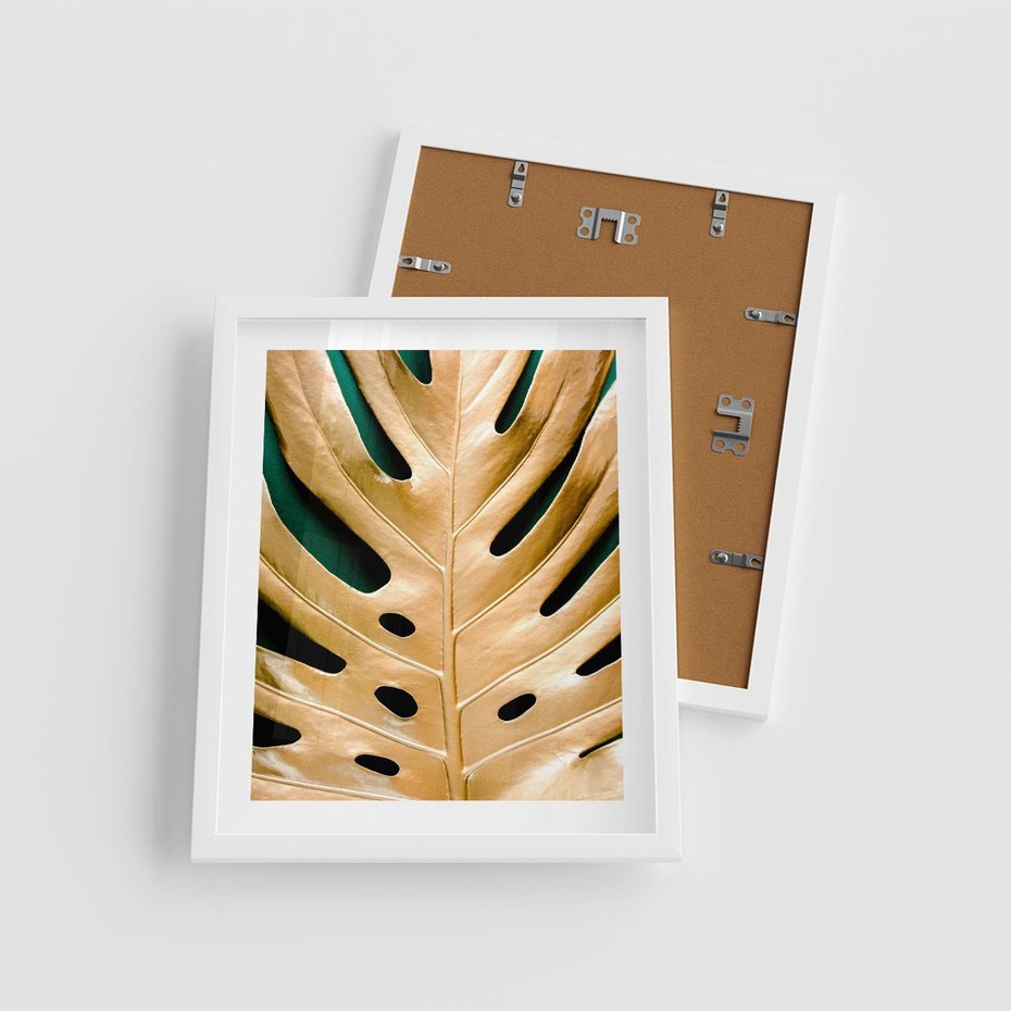 Plakat w ramie 40x50 - Piękno i Styl - złote, liście - rama biała