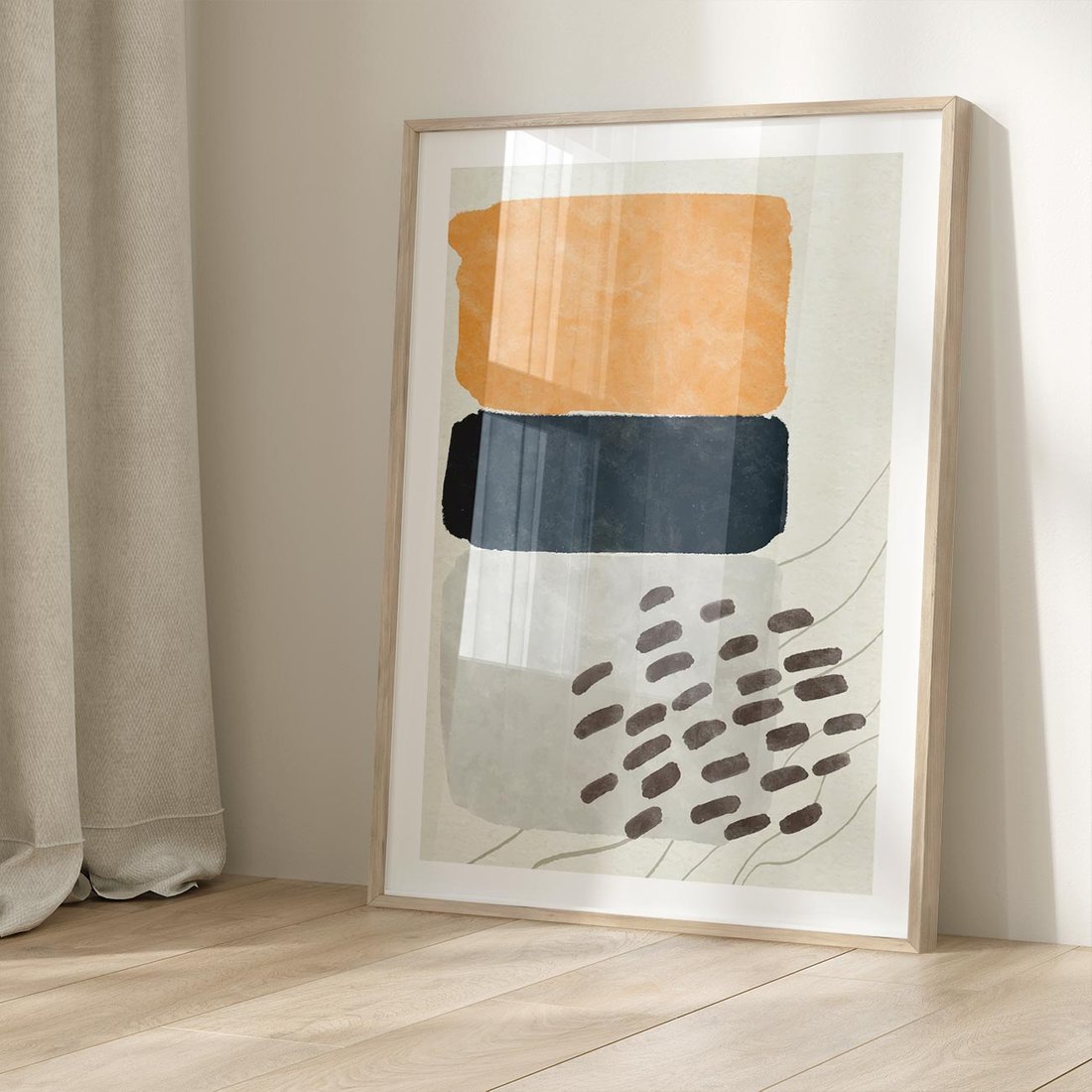 Plakat w ramie 50x70 - Impulsy Podróżnych Marzeń - geometryczne elementy, stonowane kolory - rama drewno