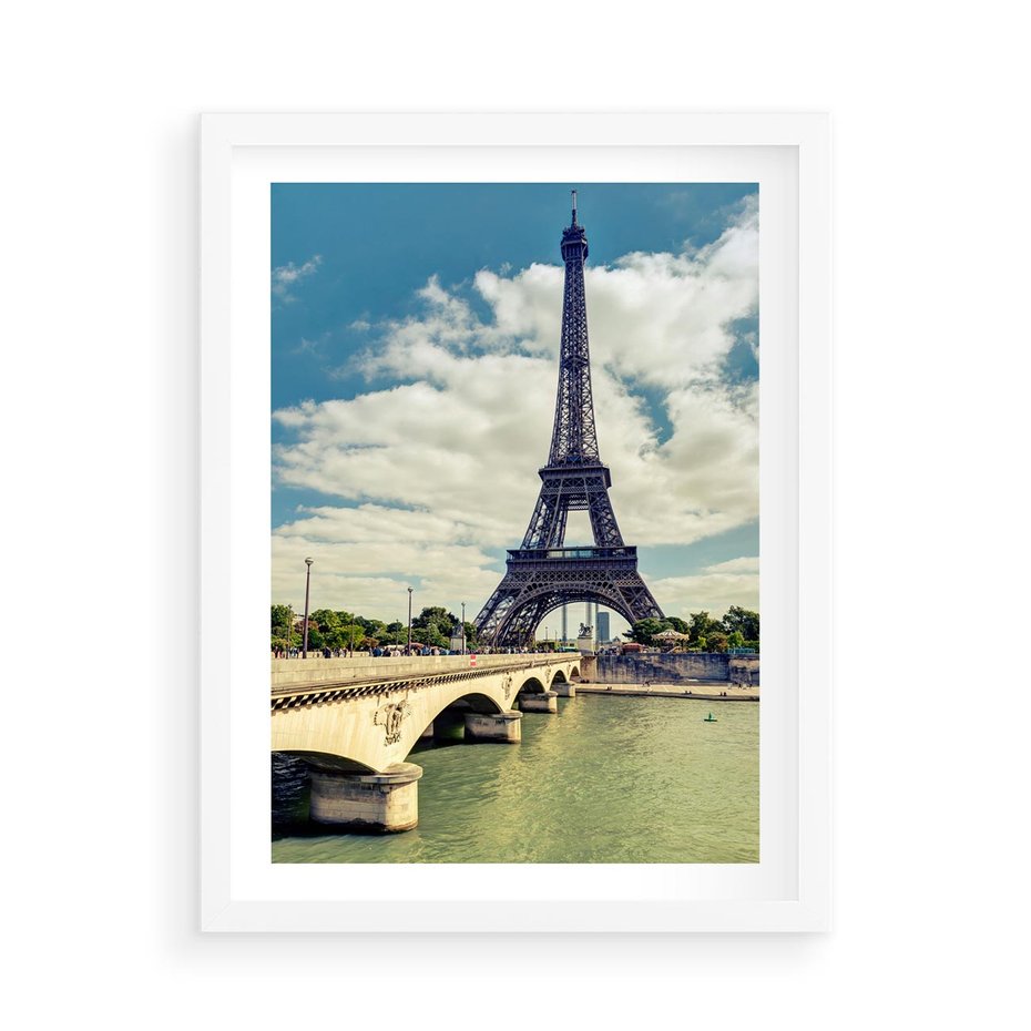 Plakat w ramie 50x70 - Wieża Eiffla - Ikona Paryża - wieża, Eiffla - rama biała