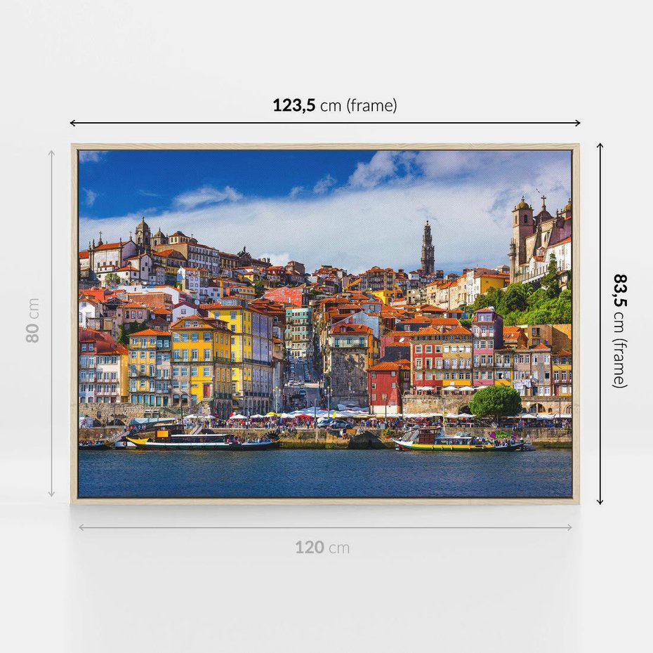 Obraz w ramie 120x80 - Kolorowa Przystań - nadmorskie miasto, kolorowe budynki - rama drewno