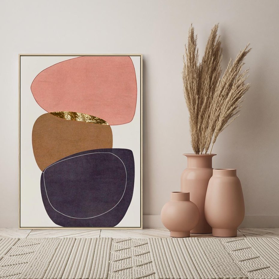 Obraz w ramie 70x100 - Rozkwitające Przenikające Formy - abstrakcyjny obraz, geometryczne formy - rama drewno