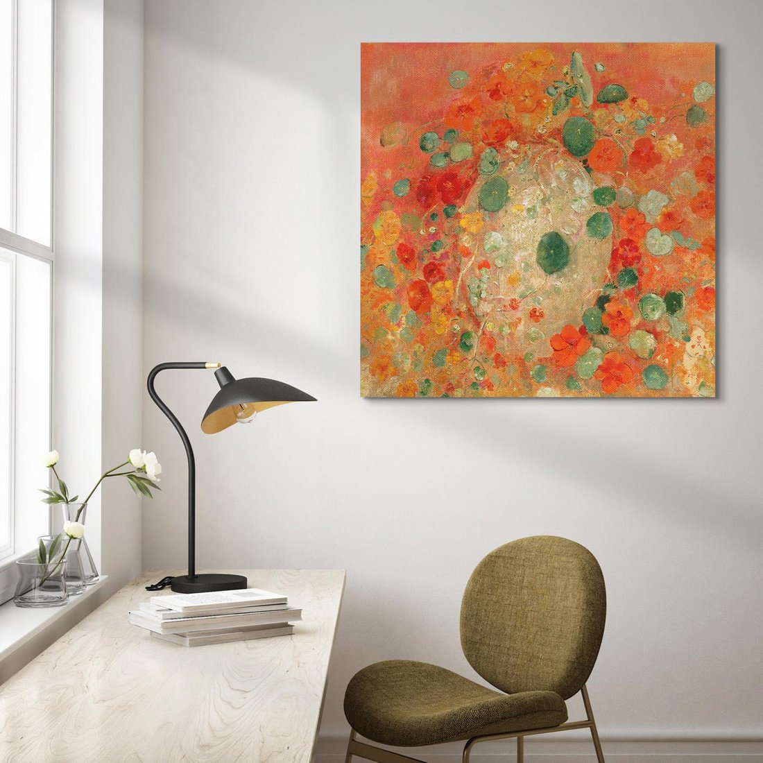 Obraz na płótnie 40x40 - "Nasturcje" (1905) Odilon Redon - Reprodukcja - reprodukcja, obraz na płótnie