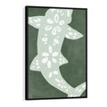Obraz w ramie 70x100 - Migotliwe Wibracje Zieleni - zielony plakat, abstrakcja przypominająca rybę - rama czarna