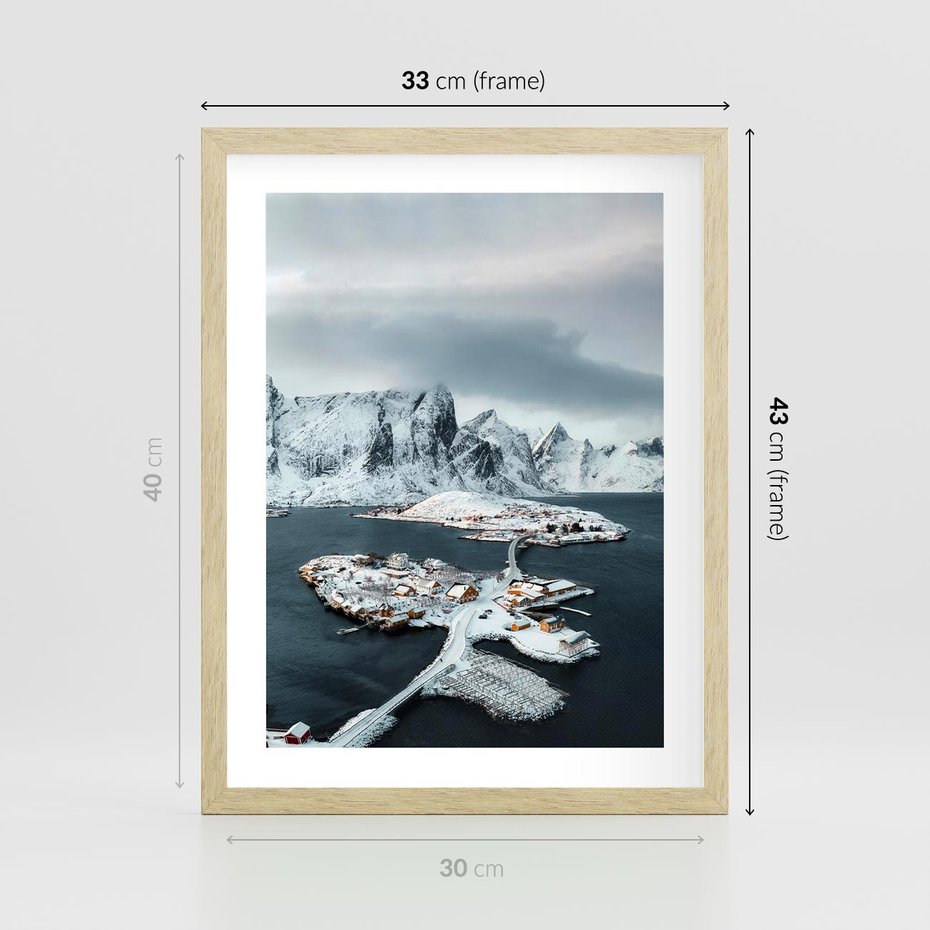 Plakat w ramie 30x40 - Ciepło i Urok Północy - skandynawskie, domki - rama drewno