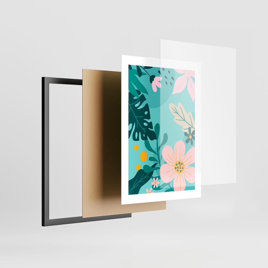 Plakat w ramie 30x40 - Kwiatowy Impuls - pastelowa kompozycja, kwiaty - rama czarna