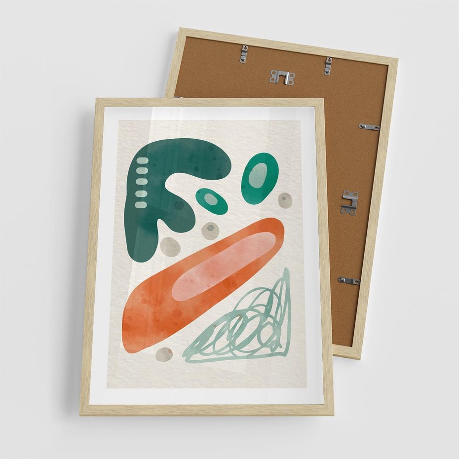 Plakat w ramie 50x70 - Podróżne Wizje - abstrakcyjne plamy, zielony - rama drewno