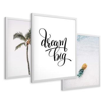 Zestaw obrazy w ramie 50x70 galeria - Cytat, motywacja, plaża, palma - rama biała