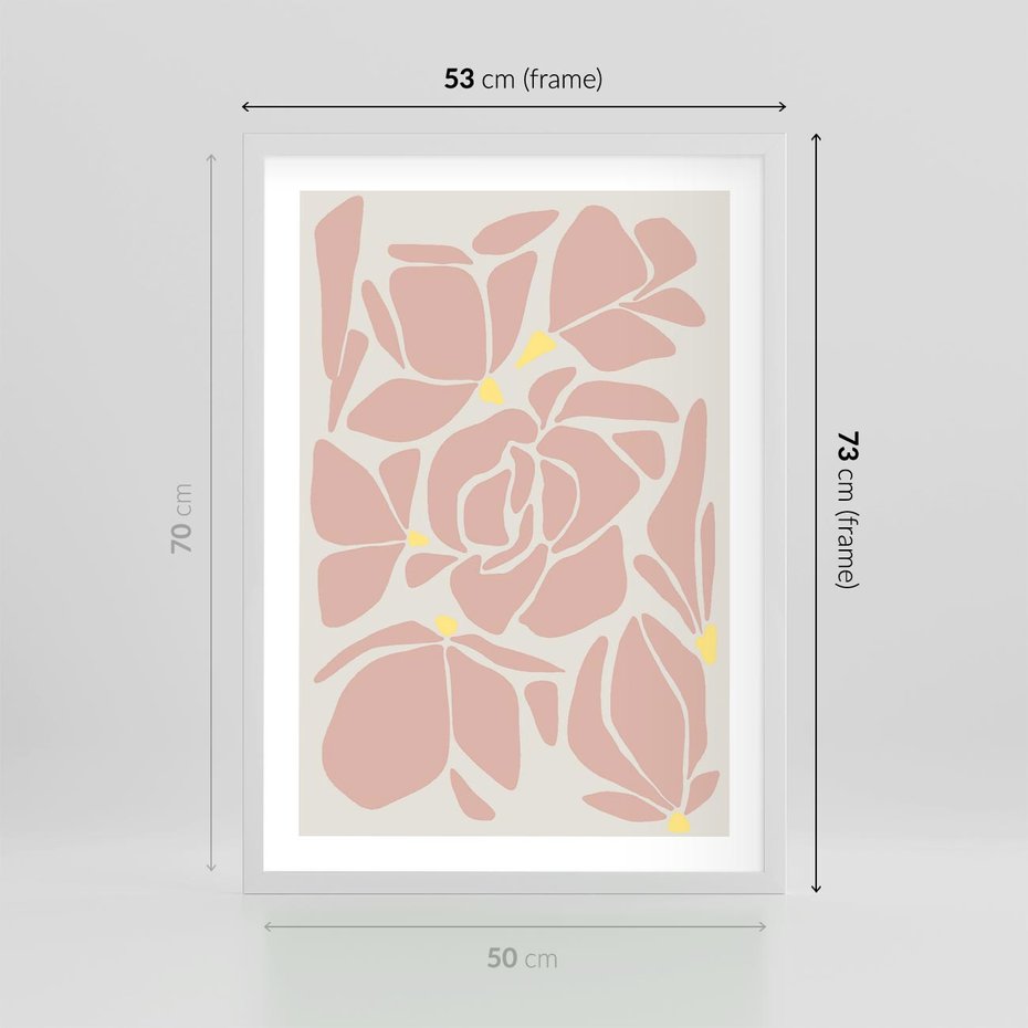 Plakat w ramie 50x70 - Rozplątane Akwarelowe Formy - abstrakcyjne boho kwiaty, kompozycja - rama biała