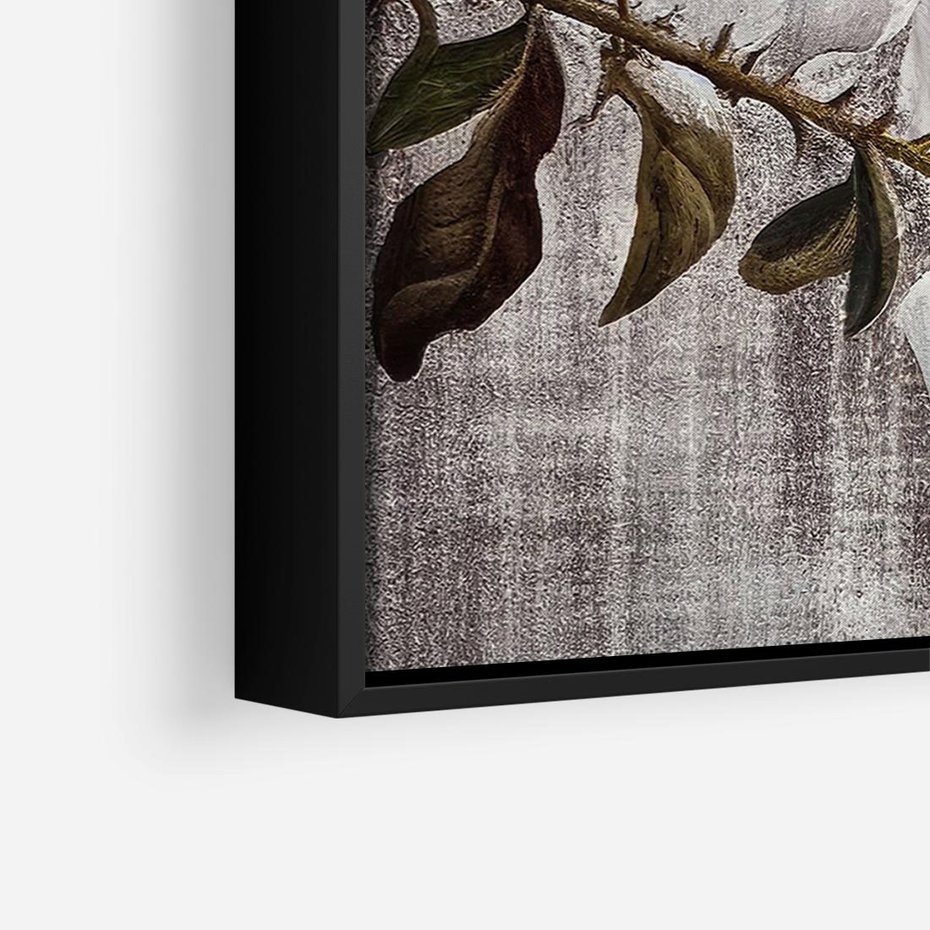 Obraz w ramie 70x50 - Tekstura Kwiatu - białe kwiaty, duży kwiat - rama czarna