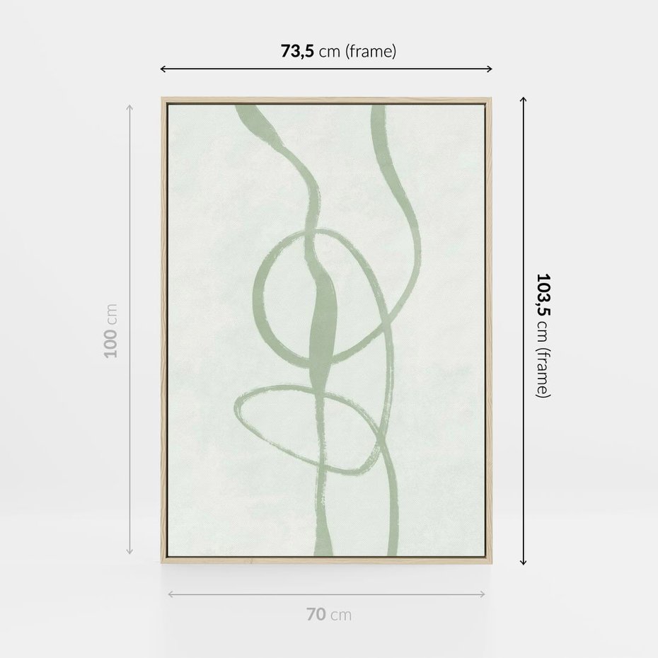 Obraz w ramie 70x100 - Zieleń Wewnętrznej Harmonii - zielona abstrakcja, zgaszona zieleń - rama drewno