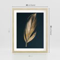 Plakat w ramie 40x50 - Mroczne Złoto - nowoczesna grafika, złoty liść na czarnym tle - rama drewno