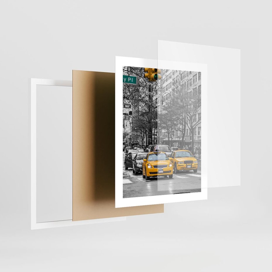 Plakat w ramie 40x50 - Taksówki w Nowym Jorku - taksówki, Nowy Jork - rama biała