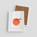 Plakat w ramie 30x40 - Słońce i Gałązka - pomarańczowe słońce, gałązka - rama biała